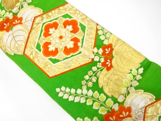JAPANESE KIMONO / ANTIQUE FUKURO OBI / SILK / WOVEN KIKKO WITH FLOWER